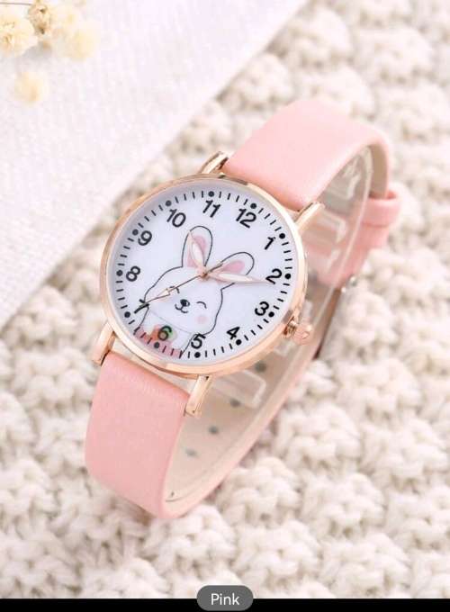 1pc Girls Acrylic Strap Rabbit Pattern Round Dial Quartz Watch
