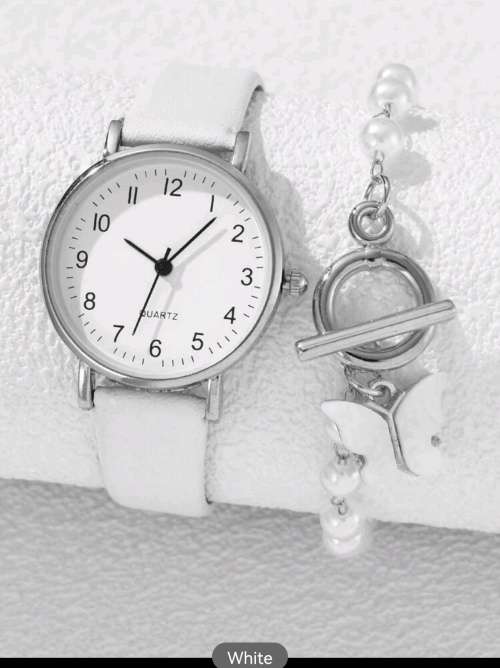 1pc Round Pointer Quartz Watch & 1pc Bracelet