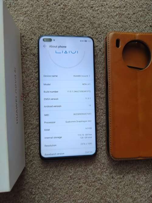 Huawei Nova 8i with 66w fast charger, 128gb 6gb ram excellent condition