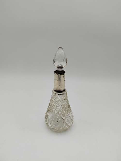 Antique Sterling Silver collar Hobnail Cut Glass Perfume Bottle