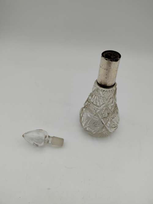 Antique Sterling Silver collar Hobnail Cut Glass Perfume Bottle