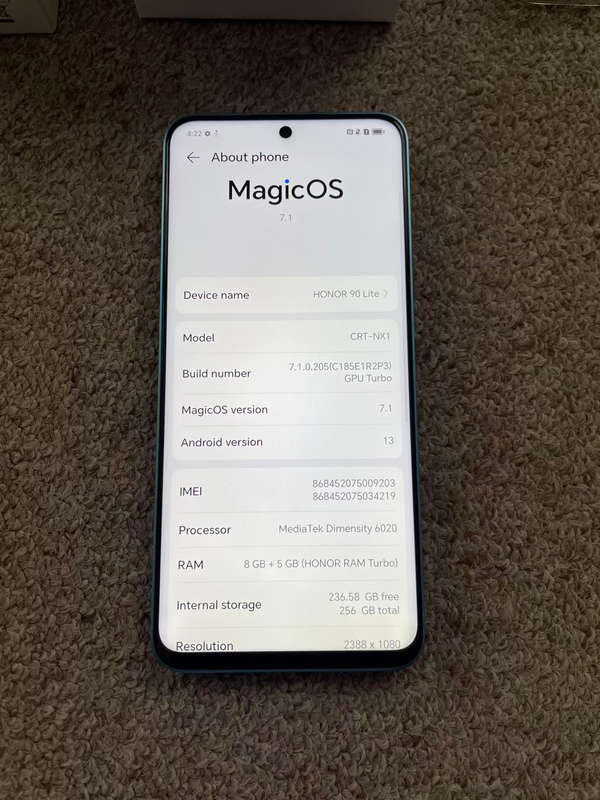 Honor 90 Lite 5G 256gb 13 gb ram dual sim WITH GOOGLE. Excellent condition with box and original cha