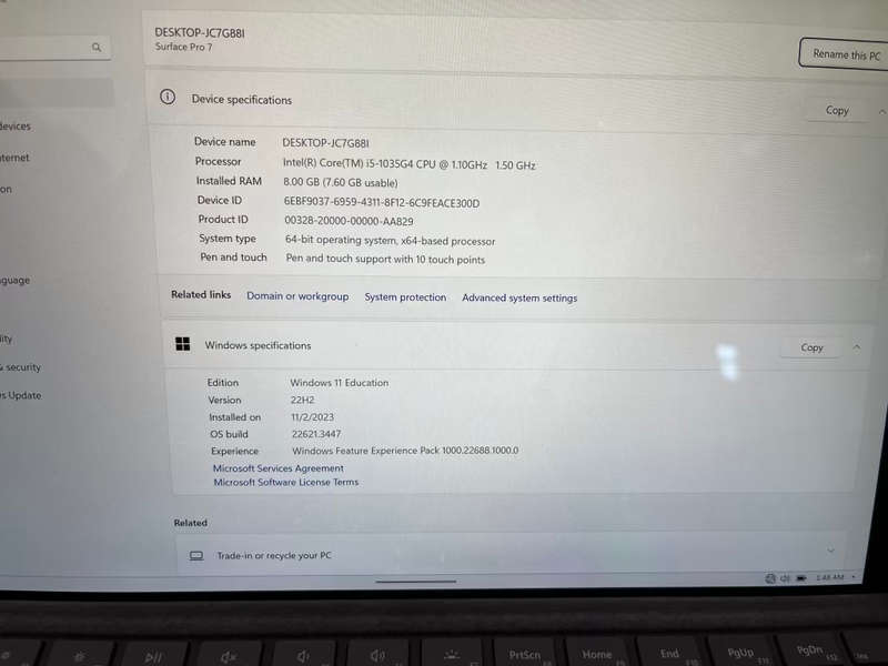 Microsoft Surface Pro 7 12.3" i5 10th gen 8GB Ram 128GB SSD, Touch screen - platinum