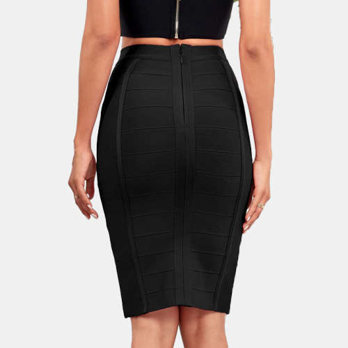 Women Zip Back Bandage Skirt Black - M