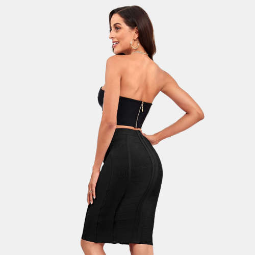 Women Zip Back Bandage Skirt Black - M
