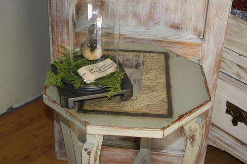 Vintage Antiqued, Distressed, Shabby Chic Table with Graphic transfer