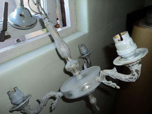 VINTAGE ANTIQUE UPCYCLED SOLID BRASS THREE ARM CHANDELIER