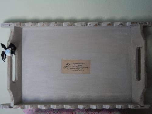 SLEIGH STYLE TRAY- FRENCH INSPIRED - UPCYCLED GREY ANTIQUED - BEAUTIFUL ACCENT PIECE