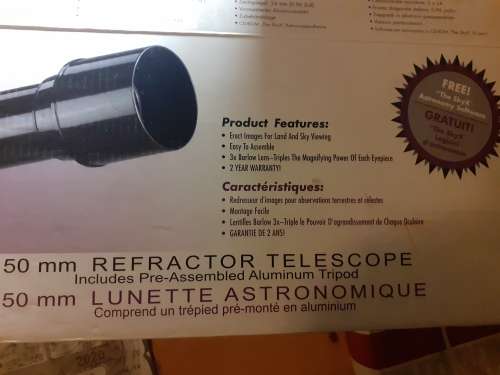 Power Seeker 50mm telescope complete NEW with various lenses etc.