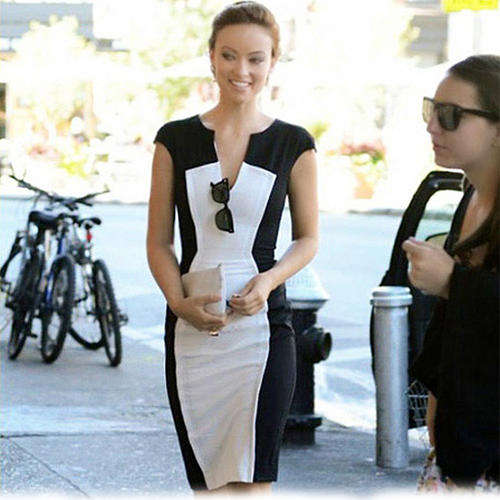 Woman's V-neck Sleeveless Colour Blocking Color Dress Party