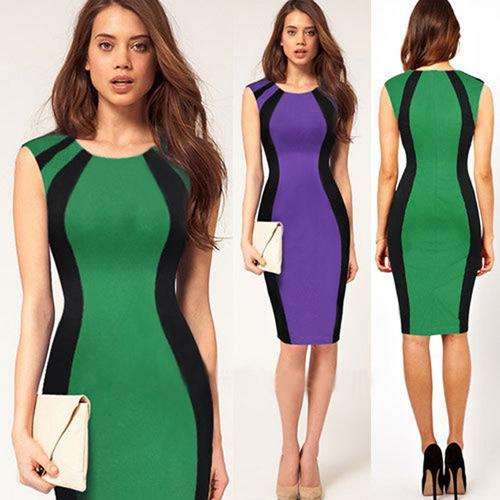 PURPLE AND BLACK  PANEL   BODYCON PENCIL DRESS