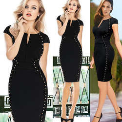 2015 MUST HAVES!!! STUDDED CURVED BLACK WORK OR EVENING BODYCON DRESS