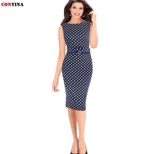 2015 NEW YOU LOOK!!! GORGEOUS NAVY POLKADOT BODYCON PENCIL DRESS