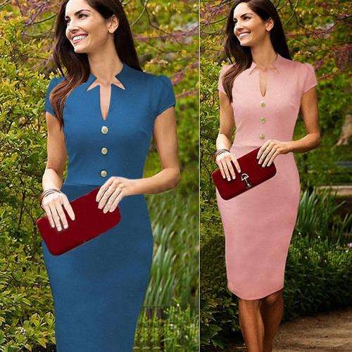2015 NEW YOU LOOK!!! GORGEOUS UNIQUE NECKLINE AND GOLD BUTTON DETAILED DRESS