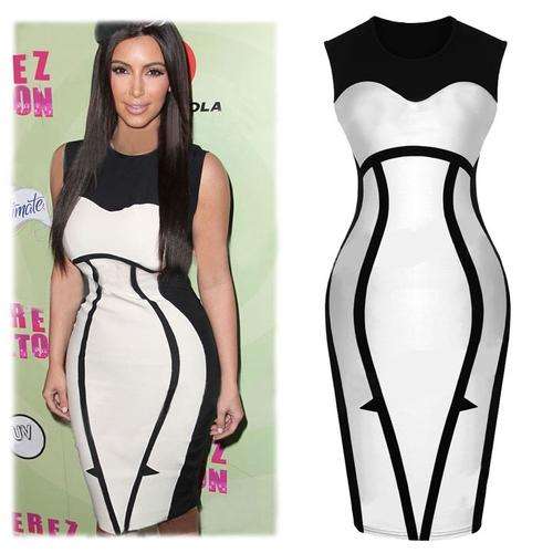 Last in stock !!! GORGEOUS CURVED  BLACK WHITE  BODYCON WORK PARTY OFFICEDRESS