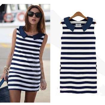 NAVY AND WHITE STRIPE MINI DRESS