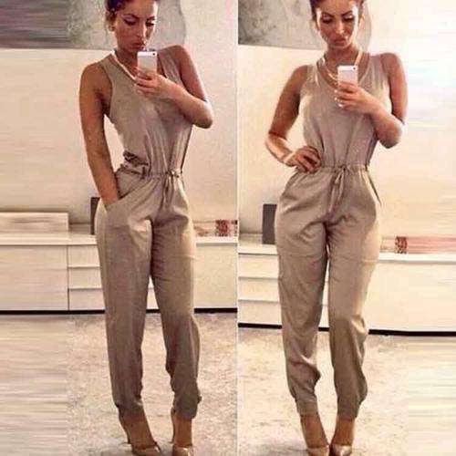 MUST HAVE !  JUMPSUIT  KHAKI DRAWSTRING PARTY CLUB ANY OCCASION