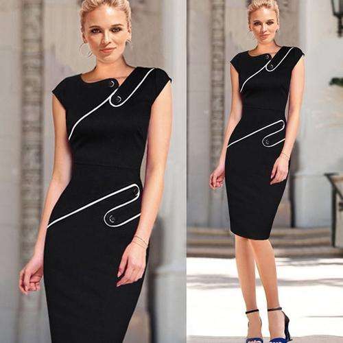BLACK WITH BUTTON DETAIL SMART DAY EVENING PARTY CLUB DRESS
