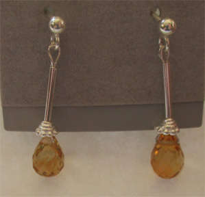 A pair of  Sterling Silver  and Genuine Citrine Drop Earrings