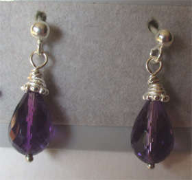 925  Sterling Silver  and Faceted Amethysts Drop Earrings