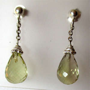 A pair of  Sterling Silver  and Faceted Lemon  Quartz Drop Earrings