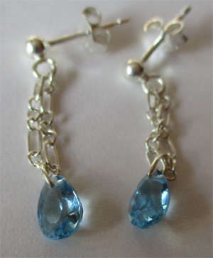 Sterling Silver  and Faceted Blue Topaz Pear/ Drop Earrings