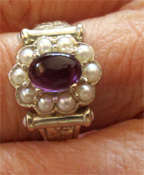 925 -Sterling Silver,  Genuine Amethyst and Seed Pearls  - Ring