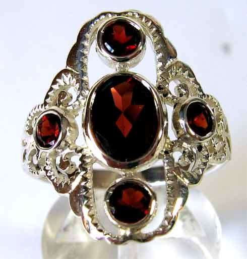 925 Sterling Silver and Genuine Garnets  Ring