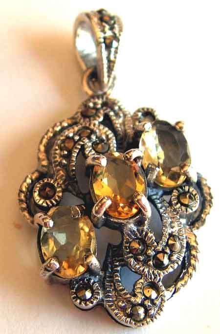 Sterling Silver  Marcasite and Citrine Pendant