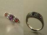 Genuine  Amethyst Garnet and Pearls in Sterling Silver Ring
