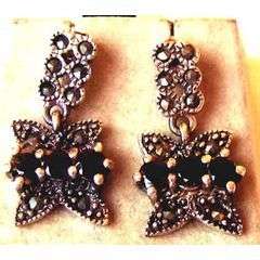 925 Sterling Silver Marcasite and Garnets Earrings