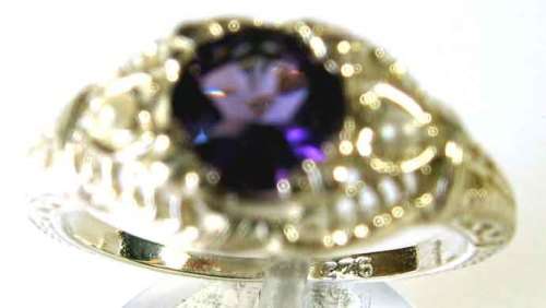 Lovely- 925 Sterling Silver Genuine Seed Pearls and Amethyst Ring.