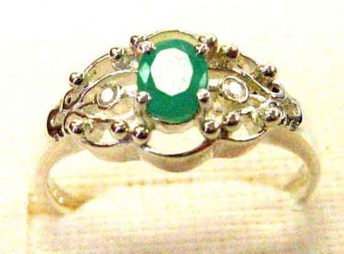 Genuine Emerald and Diamonds in Sterling Silver Ring