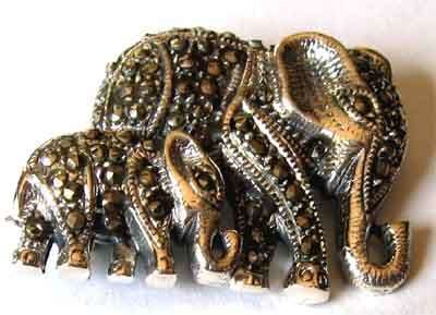 Beautiful 925 -Sterling Silver, Marcasite, `` Elephant ``  Brooch.