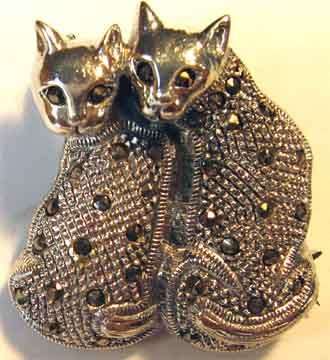 Sterling Silver, Marcasite, ` 2CAT `   Brooch.