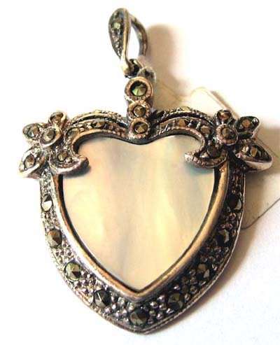 Antique style, 925-Sterling Silver, Marcasite and M O P  Pendant.