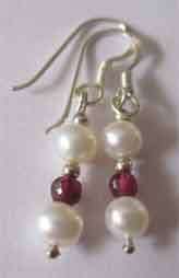 Sterling Silver Genuine Garnets  and Cultured Pearls Earrings.
