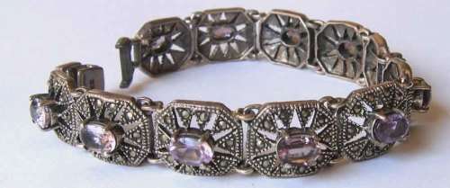 Big and Beautiful Sterling Silver Amethysts and Marcasite Bracelet