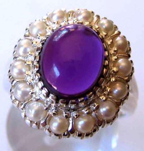 Big and Beautiful, 925 Sterling Silver Genuine Amethyst and Seed Pearls Ring