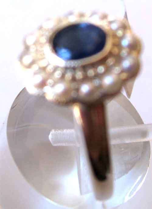 Beautiful Blue Sapphires and Seed pearls in Sterling Silver Ring.
