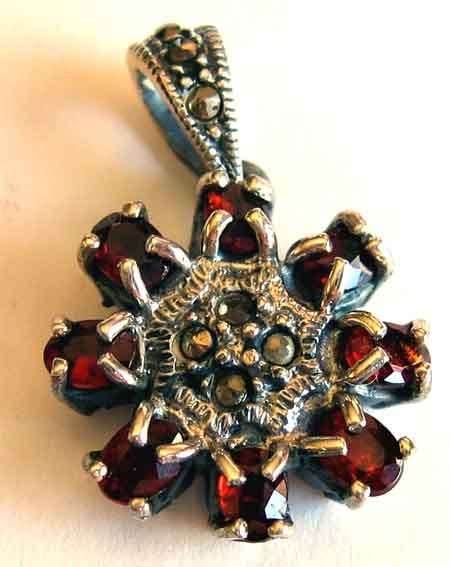 Sterling Silver Marcasite and Garnets Pendant