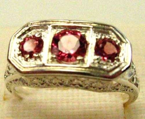 925 Sterling Silver  & Genuine Pink Tourmalines Ring