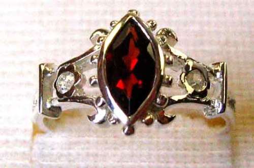 Natural  Diamonds and Garnet   in Sterling Silver Ring