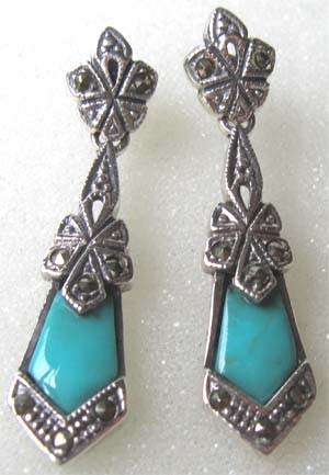 Beautiful Sterling Silver, Marcasite and Turquoise Earrings