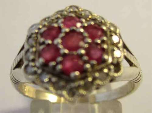 925 Sterling Silver Genuine Rubies and Diamonds Ring