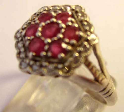925 Sterling Silver Genuine Rubies and Diamonds Ring