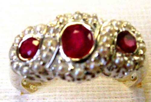 Spectacular Triple Rubies and Seed Pearls Ring