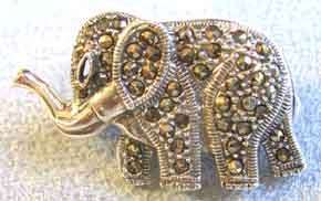 Sterling Silver, Marcasite  ` Elephant  ` Brooch.