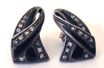 Sterling Silver Black Onyx and Cubic Zirconia Earrings