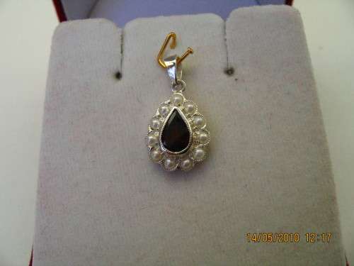 Sterling Silver  and  Genuine Garnet and Seed Pearls  Pendant